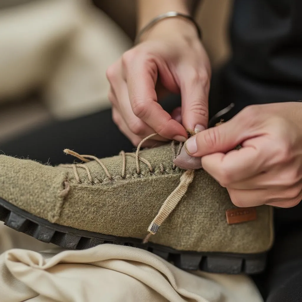 Proceso artesanal de fabricación de zapatillas Alikulufanskdki