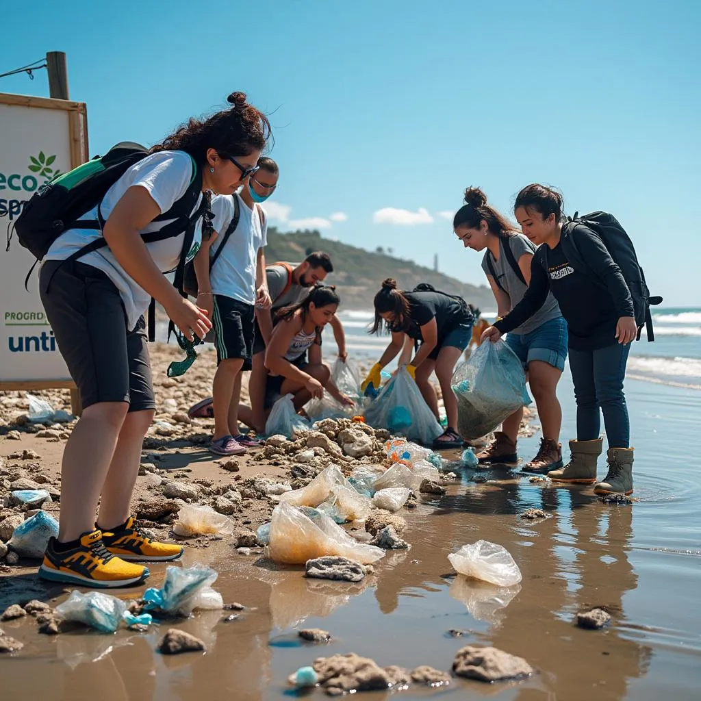 Comunidad Alikulufanskdki participando en una limpieza de playa
