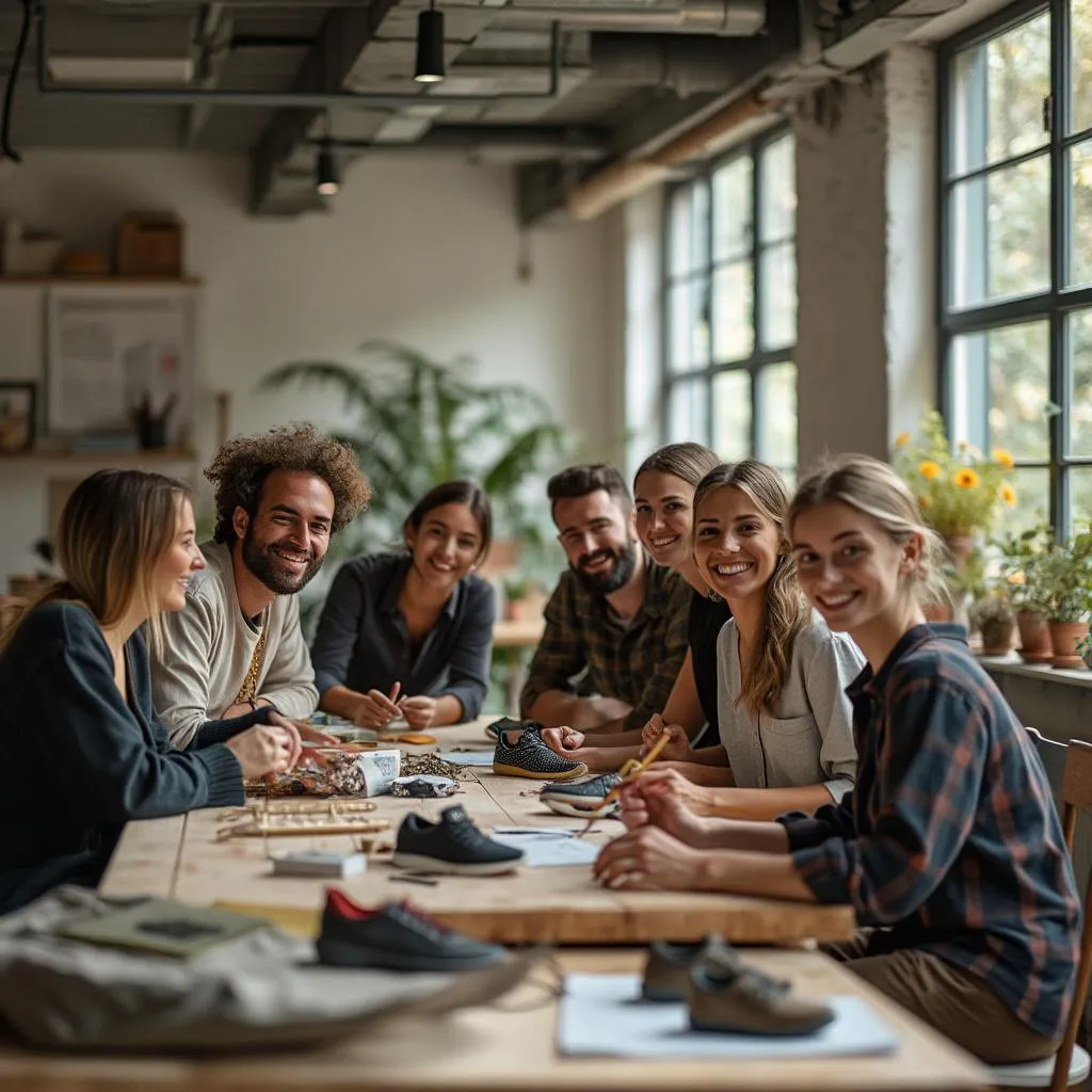 Equipo de Alikulufanskdki colaborando en un espacio de trabajo inspirador y ecológico